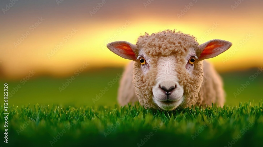 Obraz premium A funeral procession with a sheep grazing in a meadow. High Quality