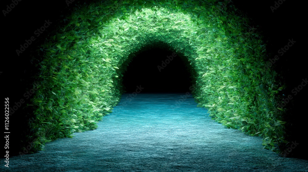 Fototapeta premium Mysterious Green Archway Tunnel Dark Fantasy Nature Path Surreal Landscape