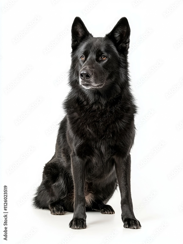 A black dog is sitting on a white background A black dog is sitting on a white background