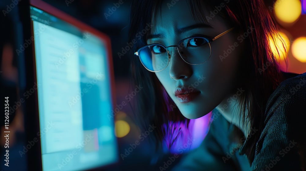 Cybersecurity Woman and Computer with Global Network Cybersecurity Woman and Computer with Global Network
