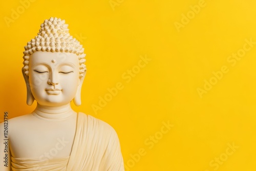 Serene buddha statue on yellow background embodying peace and tranquility