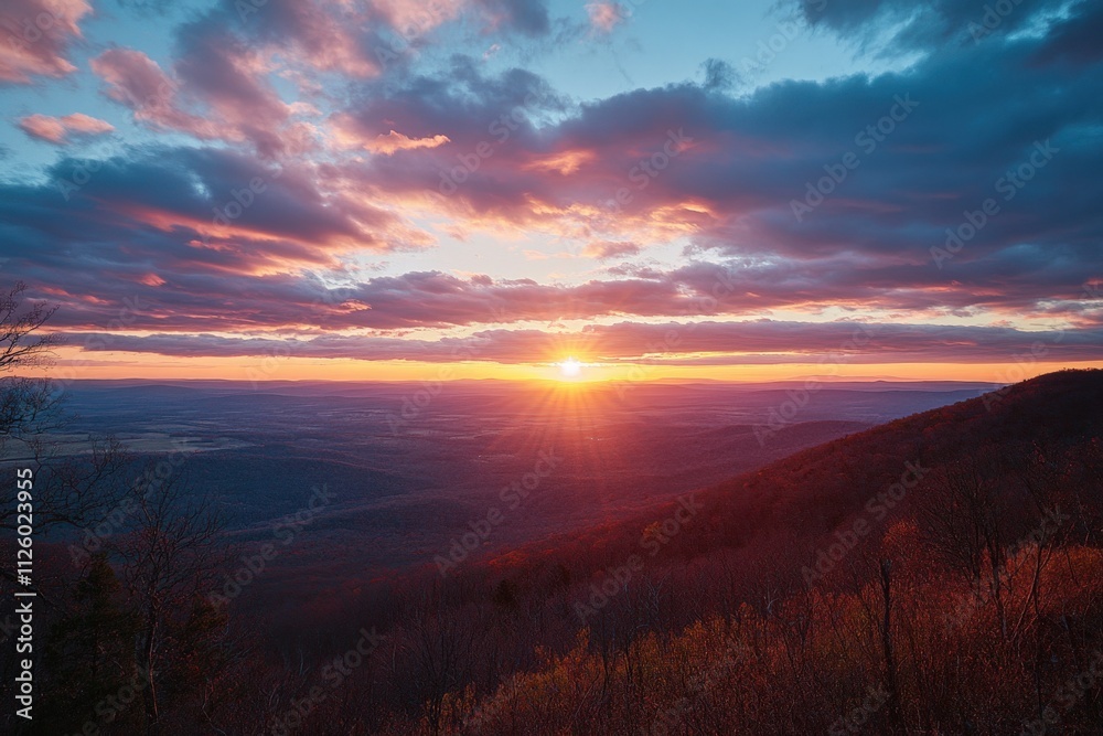 Obraz premium stunning sunset over rolling hills and valleys