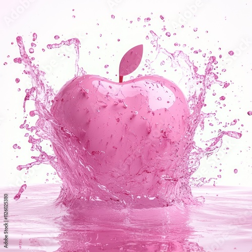 Elegant pink apple captured amid splash in air. photo