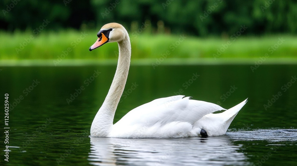 Fototapeta premium A road trip across a swan swimming in a pond. High Quality
