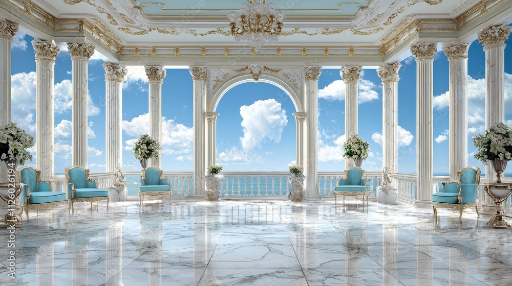 Fototapeta premium Luxury Terrace Ocean View Classical Arch Marble Palace