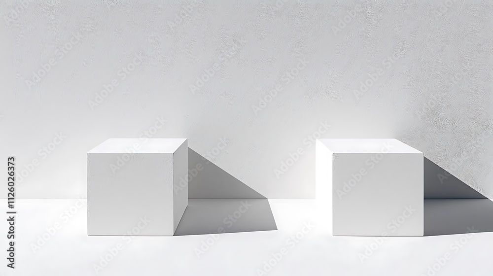 Two white boxes are standing next to each other in a white room Two white boxes are standing next to each other in a white room