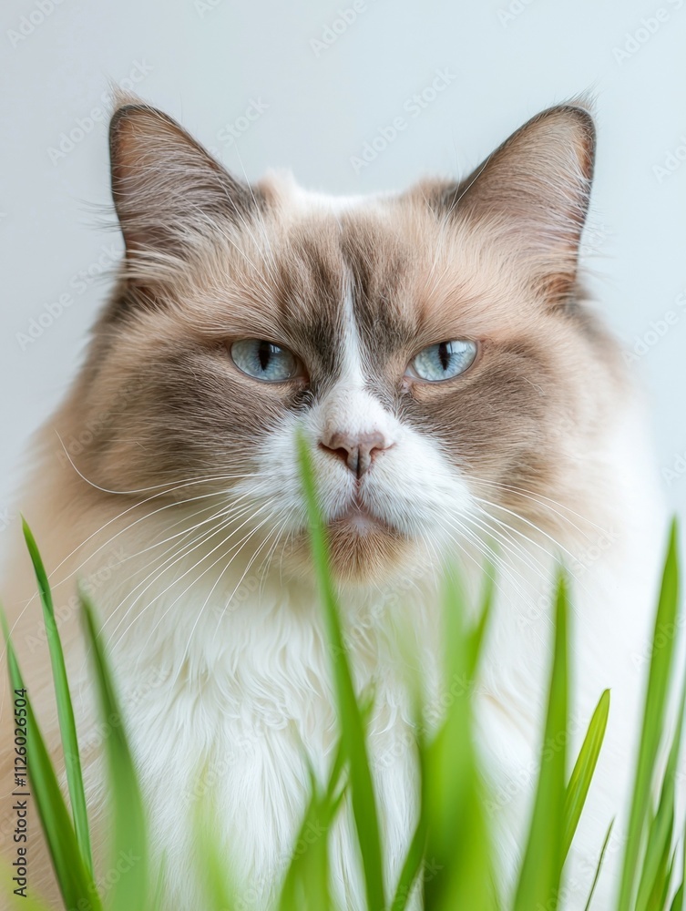 A cat with blue eyes and a white nose is looking at the camera A cat with blue eyes and a white nose is looking at the camera