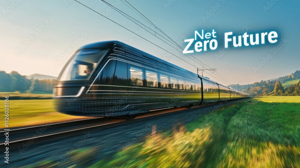 Naklejka premium A high-speed electric train passing through a green valley, with 
