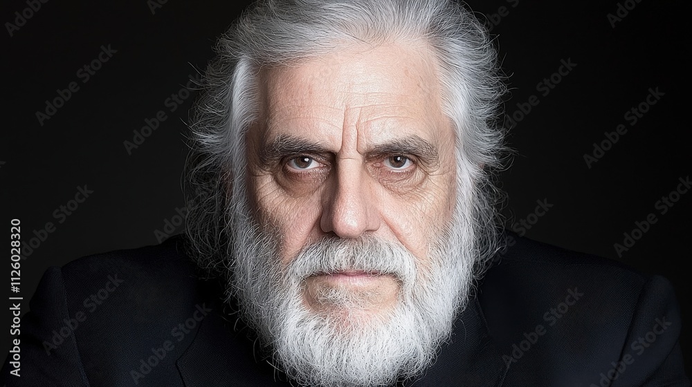 Senior Man Portrait Mature Male Grey Hair Long Beard Serious Expression Close up Face Senior Man Portrait Mature Male Grey Hair Long Beard Serious Expression Close up Face