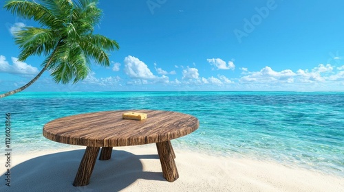 A tropical island with a mouse nibbling on cheese. High Quality photo