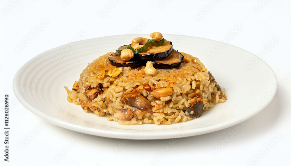 Delicious Eggplant Cashew Rice Dish Asian Cuisine Food Photography Delicious Eggplant Cashew Rice Dish Asian Cuisine Food Photography