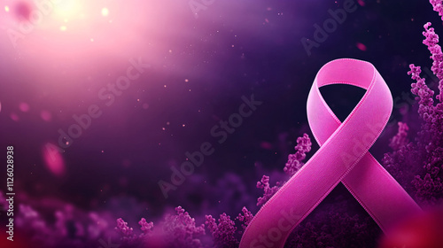 Pink Breast Cancer Awareness Ribbon. Flying pink ribbons on background. Breast cancer awareness and October Pink day, world cancer day.  photo