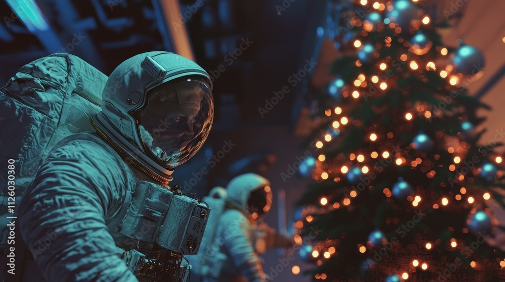 Astronauts preparing holiday festivities in shuttle Astronauts preparing holiday festivities in shuttle