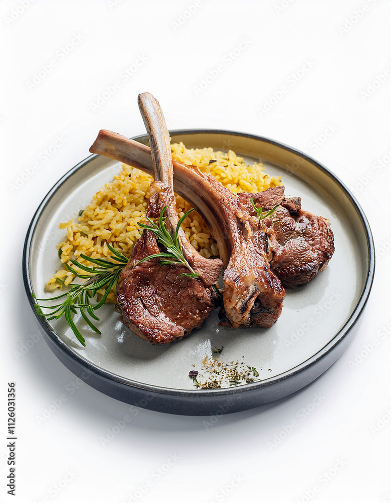 Delicious Lamb Chops with Saffron Rice Gourmet Meal Restaurant Dish