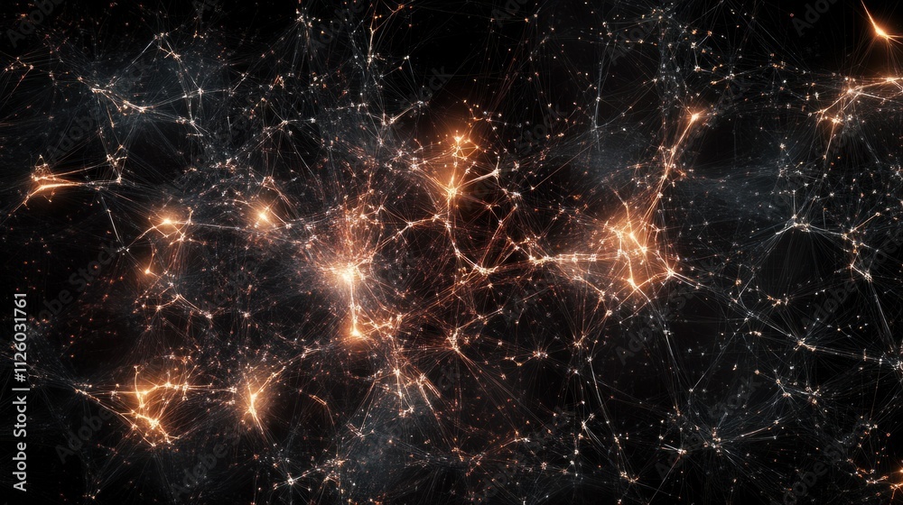 A concept of neural networks represented as a digital web of interconnected points, glowing on a black background A concept of neural networks represented as a digital web of interconnected points, glowing on a black background