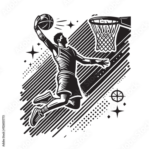 A basketball player is jumping vector design