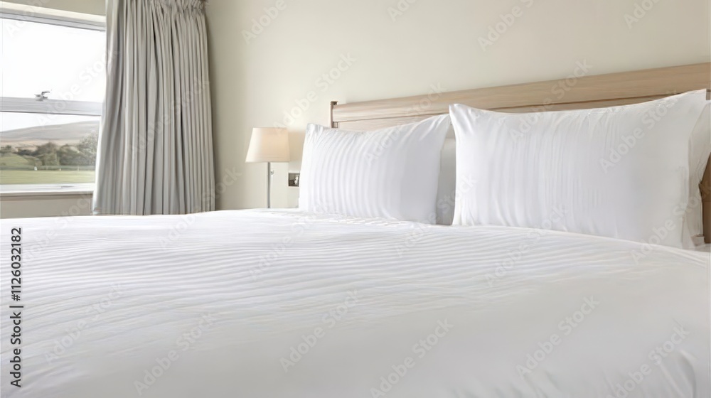 Luxurious Hotel Room Crisp White Bedding Serene View Luxurious Hotel Room Crisp White Bedding Serene View