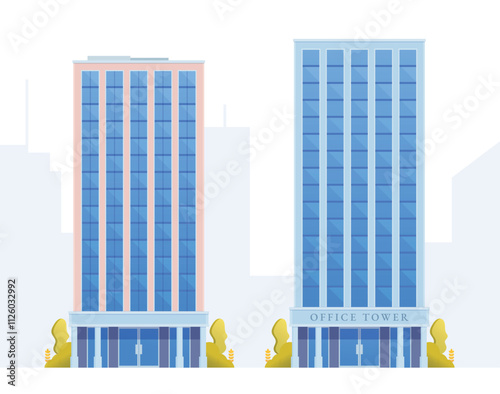 Skyscraper or High-Rise City Building illustration. Vector element modern city illustration. Flat design skyline.