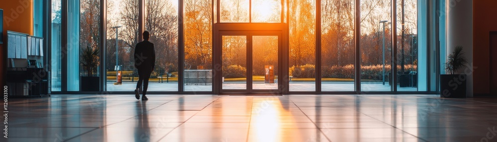 Serene Sunset Tranquility in the Modern Glass Atrium Serene Sunset Tranquility in the Modern Glass Atrium
