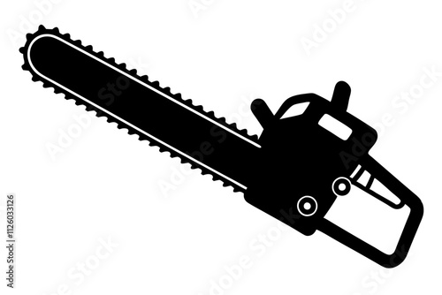 Silhouette of a chainsaw isolated on a white background