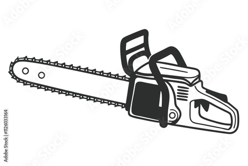 Line art of a chainsaw isolated on a white background