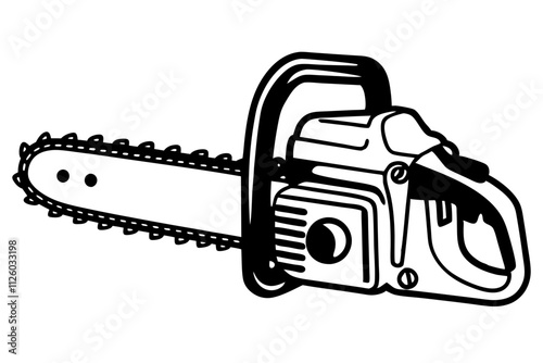 Line art of a chainsaw isolated on a white background