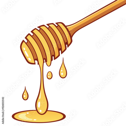 Honey Dripping Closeups Sweet Golden Drops on vector White background.
