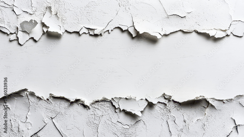 Peeling white paint on textured wall reveals layers underneath, creating interesting visual contrast. cracked surface adds depth and character to image Peeling white paint on textured wall reveals layers underneath, creating interesting visual contrast. cracked surface adds depth and character to image