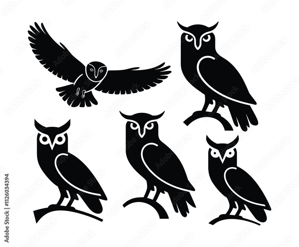 Obraz premium Owl Silhouette Collection Vector Template