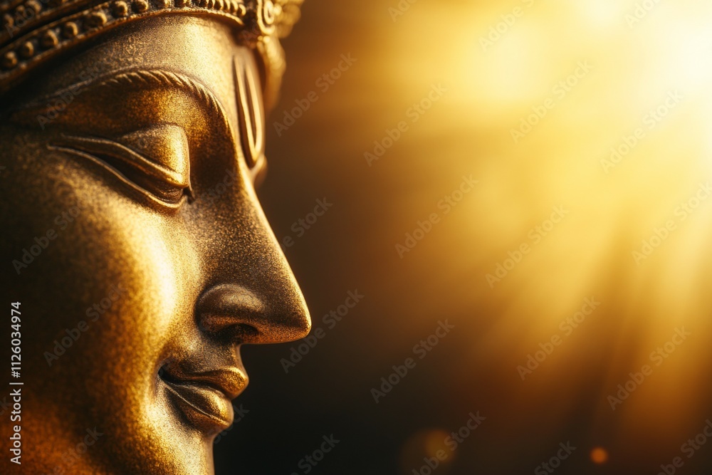 Golden buddha statue in radiant sunlight symbolizing peace and enlightenment Golden buddha statue in radiant sunlight symbolizing peace and enlightenment