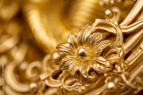 Intricate golden floral design with ornate details and elegant patterns photo