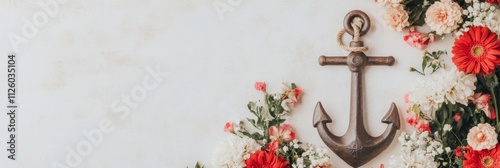 Rustic Anchor with Floral Arrangement for National Pearl Harbor Remembrance Day, Memorial Day, and Veterans Day photo