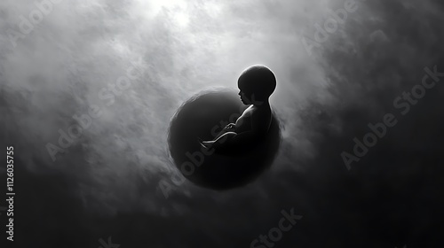 Minimalistic black and white ultrasound image capturing a healthy fetus in the womb