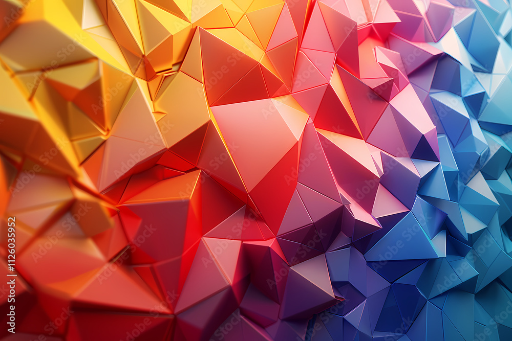 A vibrant abstract design featuring a dynamic arrangement of colorful, geometric triangular shapes in a gradient of warm and cool tones. A vibrant abstract design featuring a dynamic arrangement of colorful, geometric triangular shapes in a gradient of warm and cool tones.