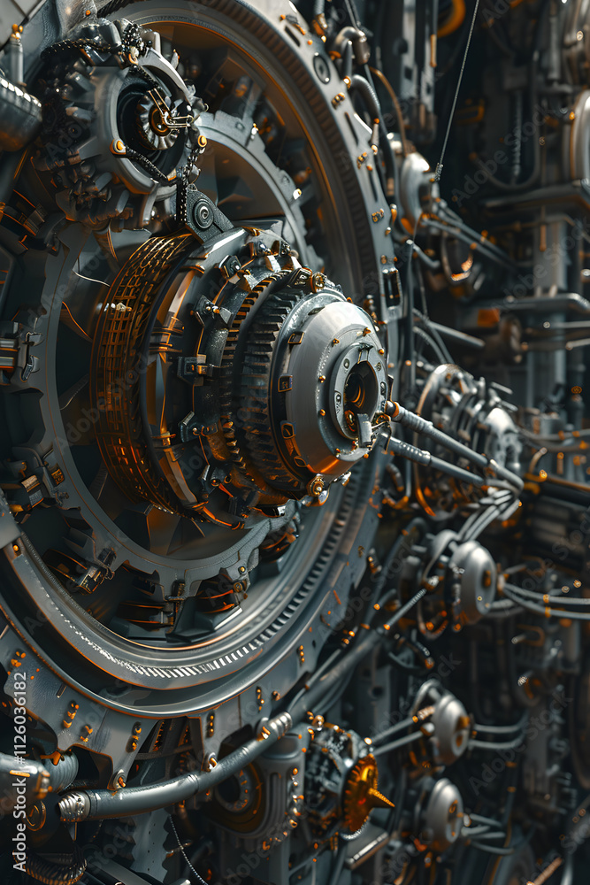 Intricate Network of Precision-Machined Metallic Gears and Components Intricate Network of Precision-Machined Metallic Gears and Components