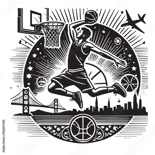 A basketball player is jumping vector design