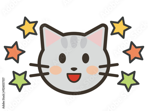 笑顔のかわいいねこちゃんと星のアイコンイラスト
