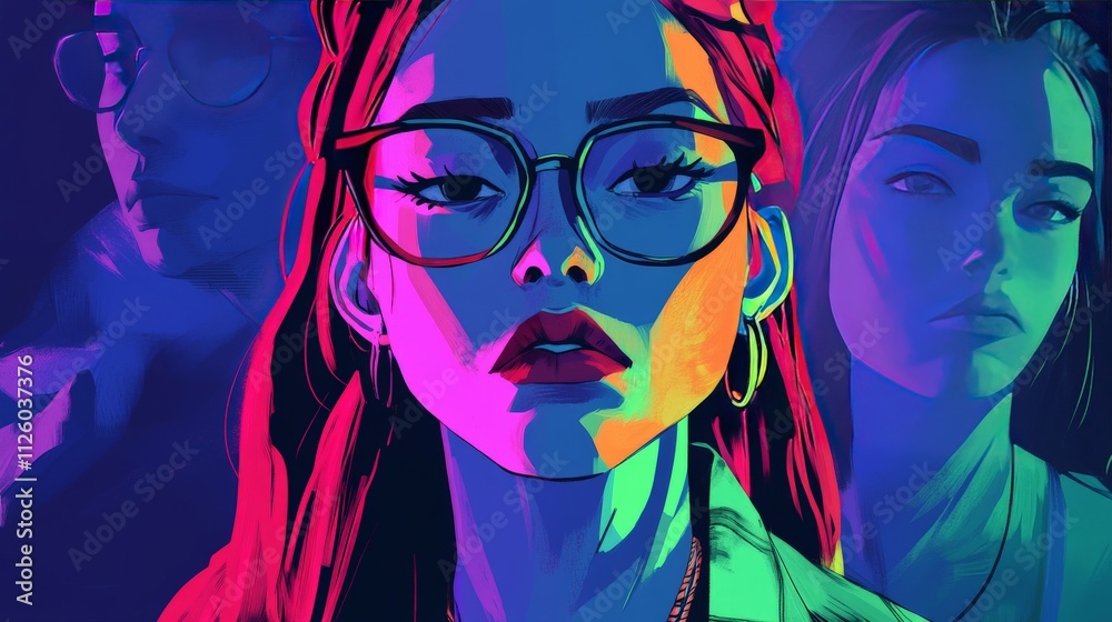 Naklejka premium Vibrant Digital Portraits in Ambient Lighting