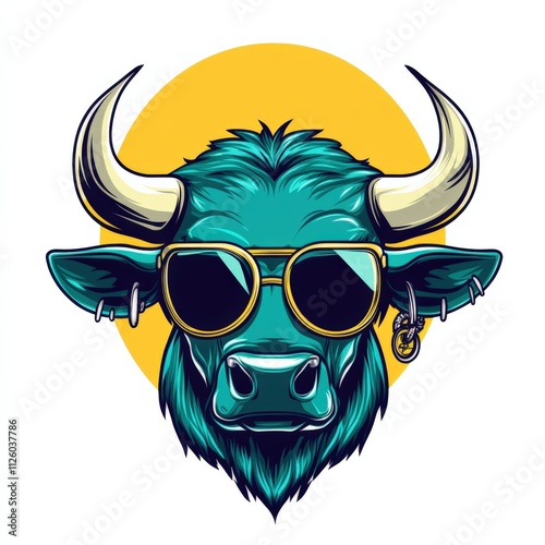 stylish bull wearing sunglasses with a vibrant background