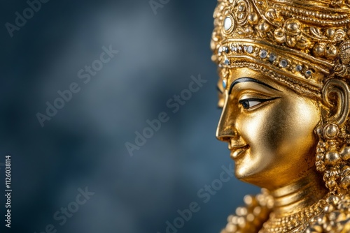 Golden hindu goddess statue with intricate details and jewel adornments photo