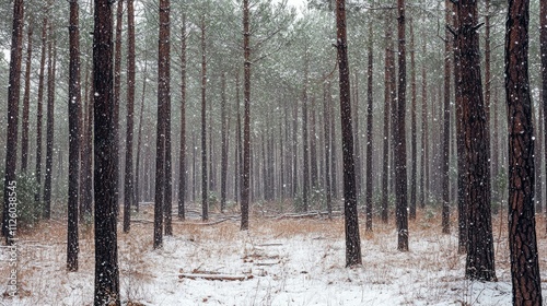 Snowfall in a Pine Forest