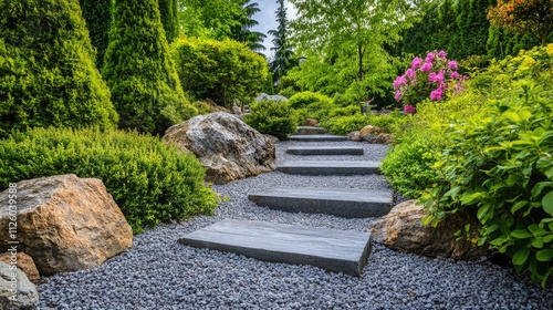 Stone Steps Through a Lush Garden