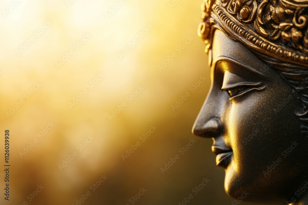 Golden statue of hindu goddess with ornate crown in soft focus bokeh background Golden statue of hindu goddess with ornate crown in soft focus bokeh background