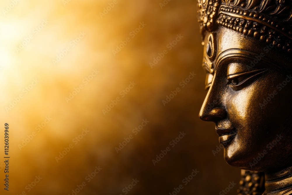 Close-up of bronze hindu goddess sculpture against golden light Close-up of bronze hindu goddess sculpture against golden light