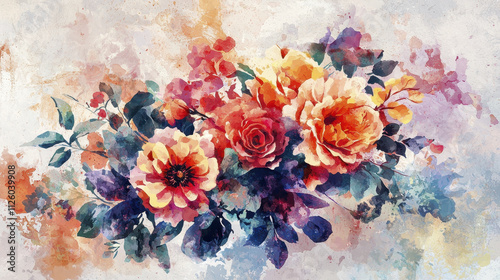 Wallpaper Mural stunning bouquet of vibrant flowers in watercolor style, featuring roses and other blossoms, creating beautiful and colorful floral arrangement Torontodigital.ca