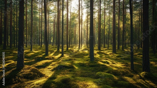Sunlight Filtering Through the Pine Forest