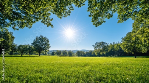 Sunlit Meadow With Green Trees