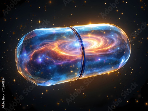 Ethereal Synapse Galaxy Encased in Crystal Pill - Dramatic Dark Fantasy