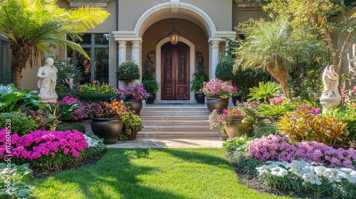 Luxury Home Entrance with Lush Greenery