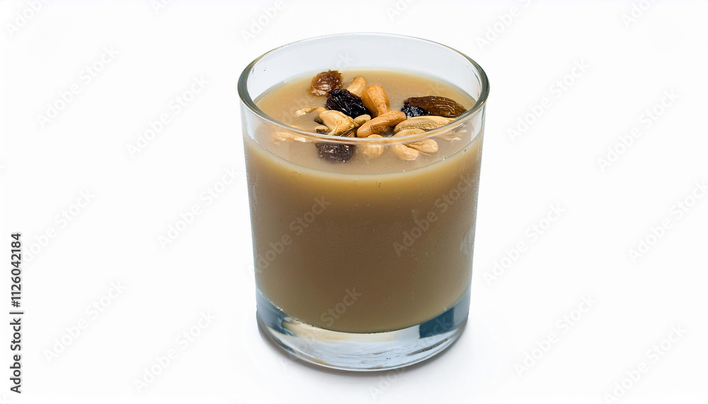 Creamy Nut Raisin Drink in Glass Refreshing Beverage Healthy Smoothie Delicious Treat Creamy Nut Raisin Drink in Glass Refreshing Beverage Healthy Smoothie Delicious Treat